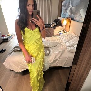 NEW Show Me Your Mumu Romance Ruffle Dress in Citrine Luxe Satin Size Medium